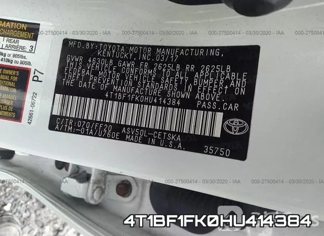 4T1BF1FK0HU414384 фото 10