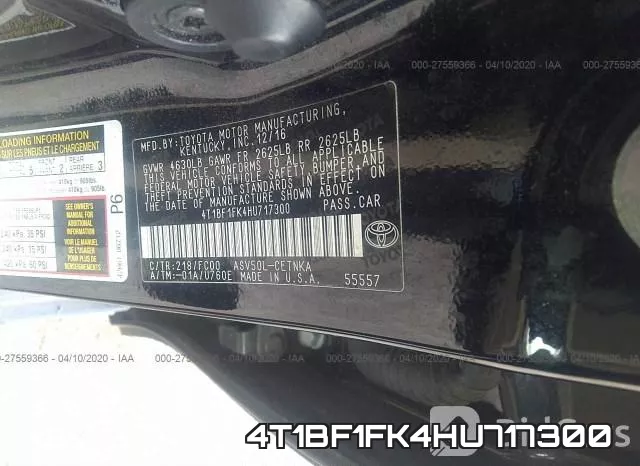 4T1BF1FK4HU717300 фото 10