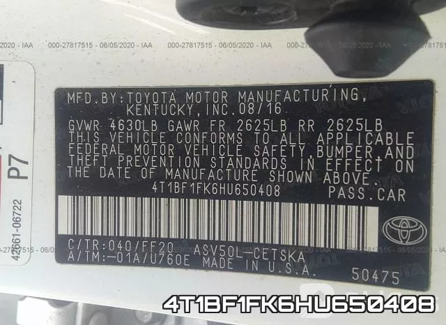4T1BF1FK6HU650408 фото 10