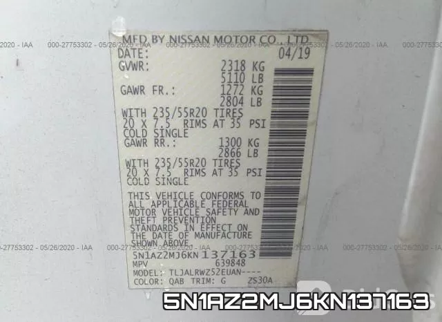 5N1AZ2MJ6KN137163 фото 10