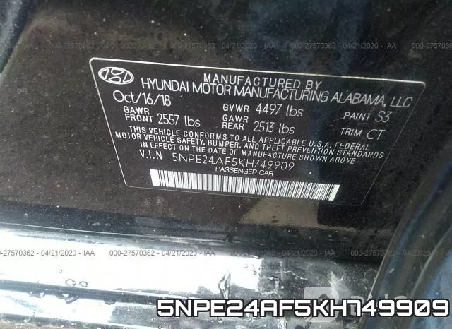5NPE24AF5KH749909 фото 10