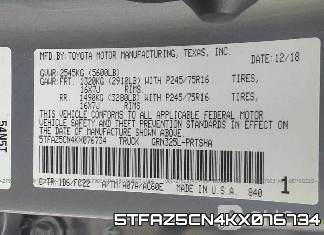 5TFAZ5CN4KX076734 фото 10
