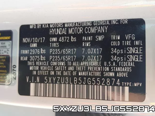 5XYZU3LB5JG552874 фото 2