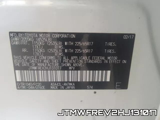 JTMWFREV2HJ131017 фото 2
