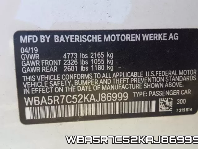 WBA5R7C52KAJ86999 фото 2
