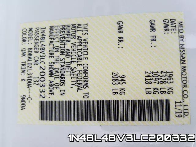 1N4BL4BV3LC200332 фото 2