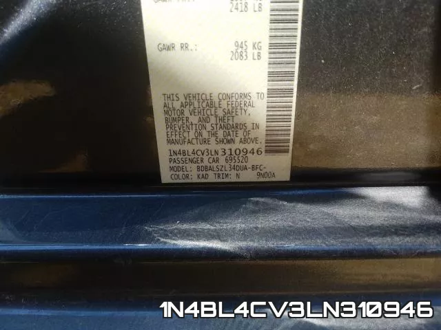 1N4BL4CV3LN310946 фото 2