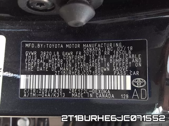 2T1BURHE6JC071552 фото 2