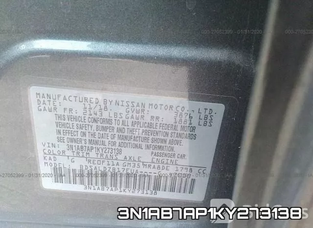 3N1AB7AP1KY273138 фото 10