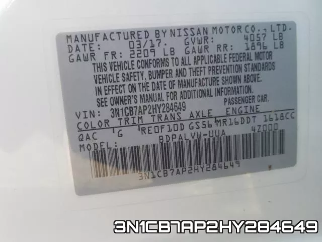 3N1CB7AP2HY284649 фото 2