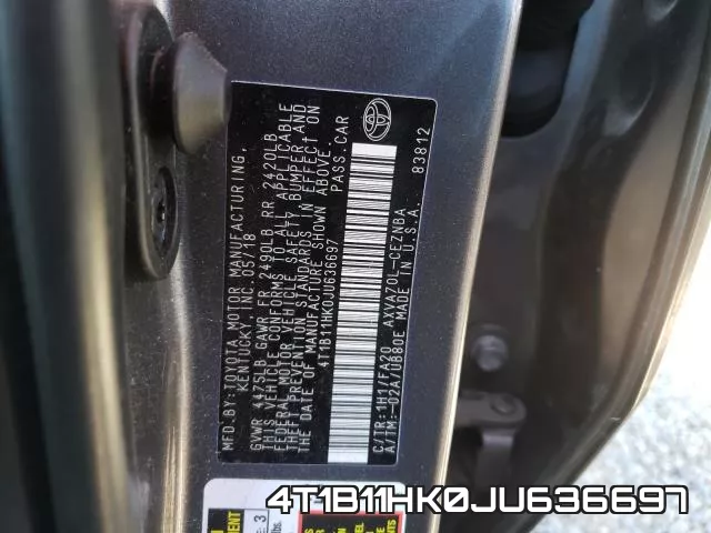 4T1B11HK0JU636697 фото 2