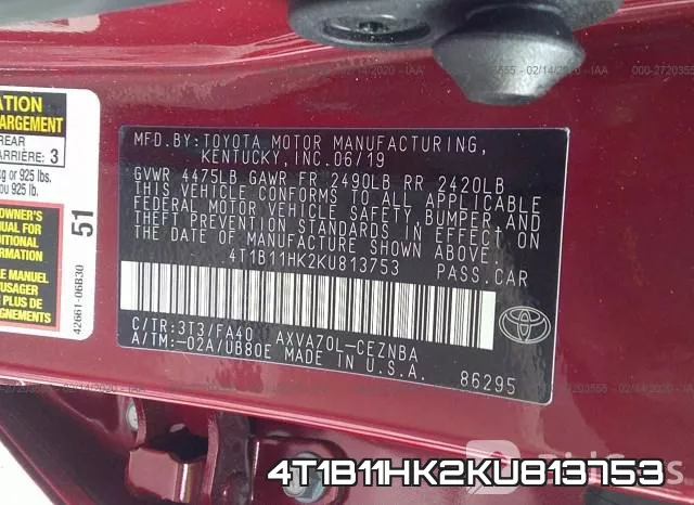4T1B11HK2KU813753 фото 10
