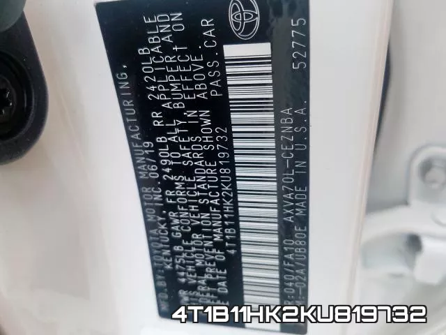 4T1B11HK2KU819732 фото 2