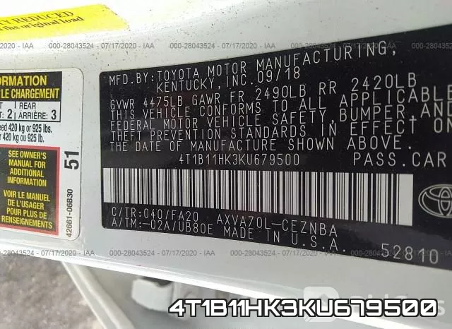 4T1B11HK3KU679500 фото 10