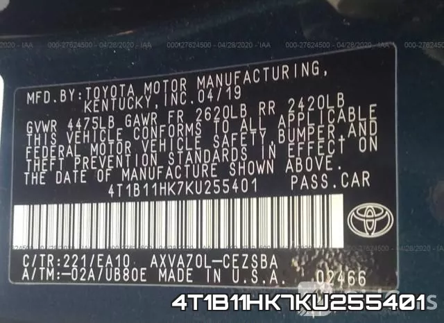 4T1B11HK7KU255401 фото 10