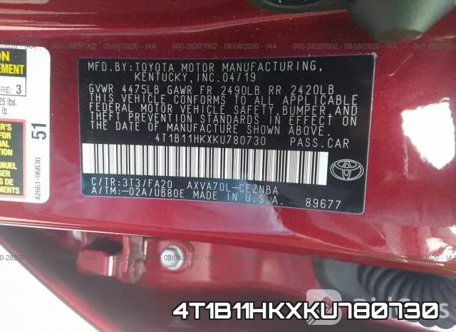 4T1B11HKXKU780730 фото 10