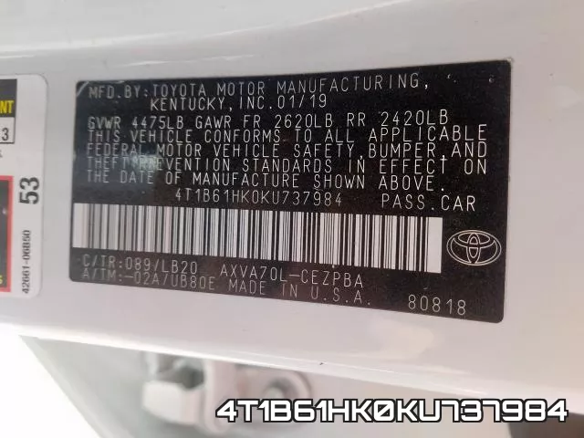 4T1B61HK0KU737984 фото 2
