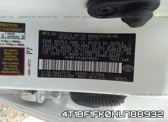 4T1BF1FK0HU788932 фото 10