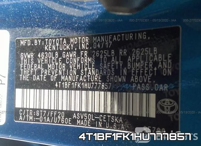 4T1BF1FK1HU777857 фото 10