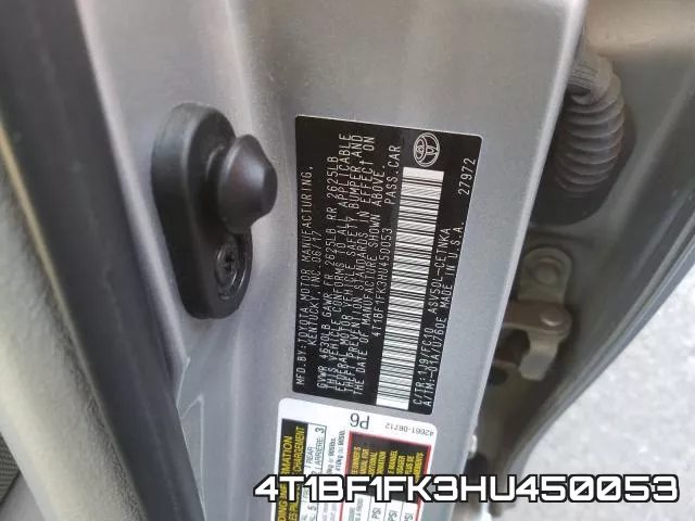 4T1BF1FK3HU450053 фото 2