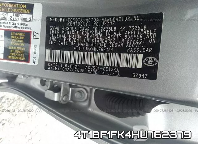 4T1BF1FK4HU762379 фото 10