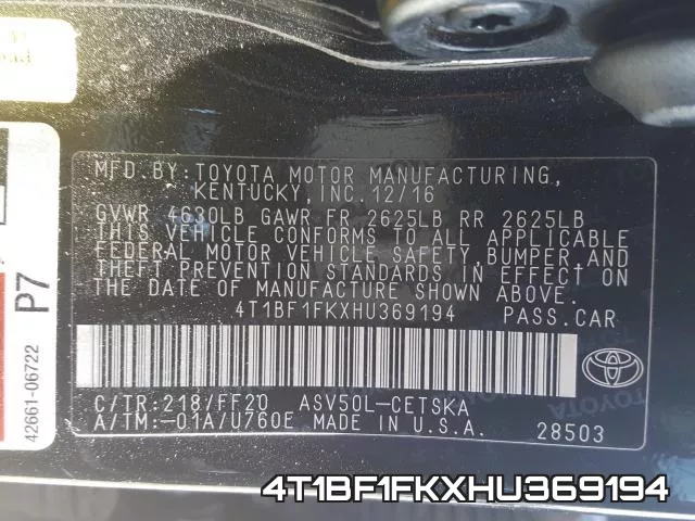 4T1BF1FKXHU369194 фото 2