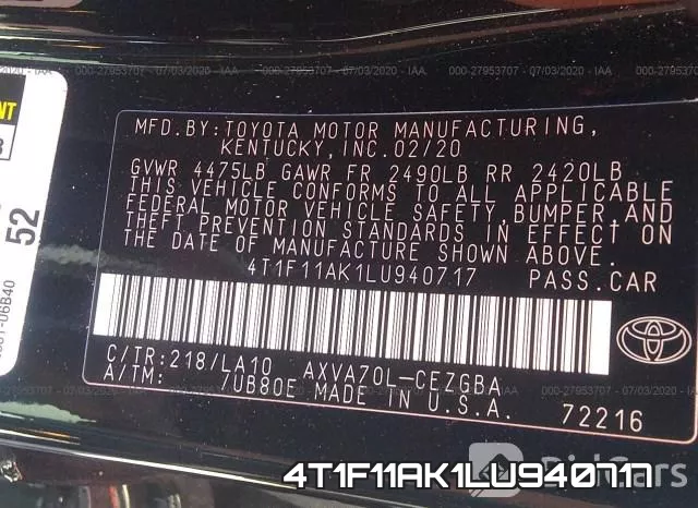 4T1F11AK1LU940717 фото 10