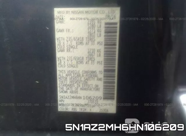 5N1AZ2MH6HN106209 фото 10