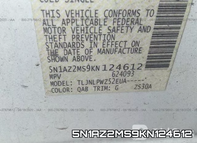 5N1AZ2MS9KN124612 фото 10