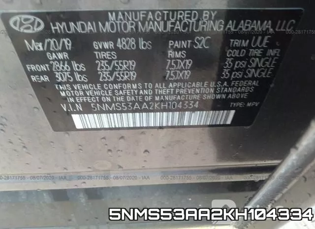 5NMS53AA2KH104334 фото 10