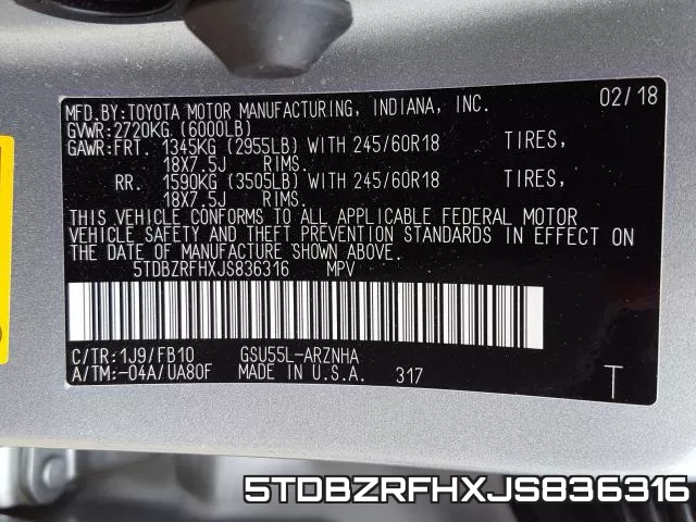 5TDBZRFHXJS836316 фото 2