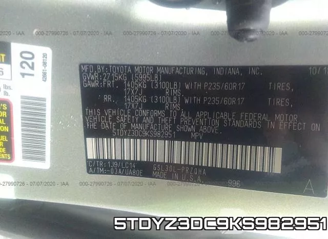 5TDYZ3DC9KS982951 фото 10
