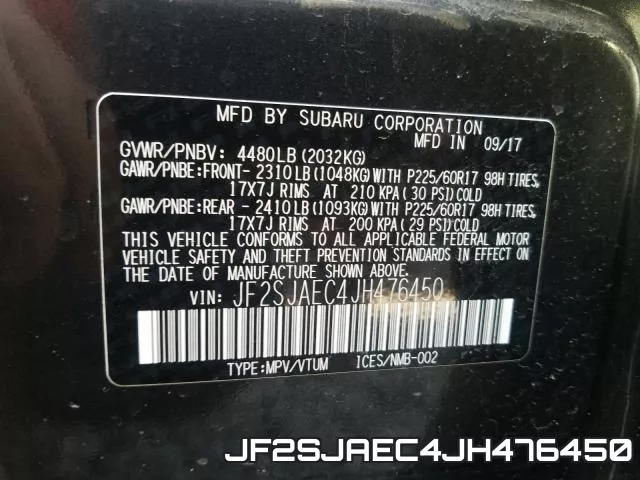 JF2SJAEC4JH476450 фото 2