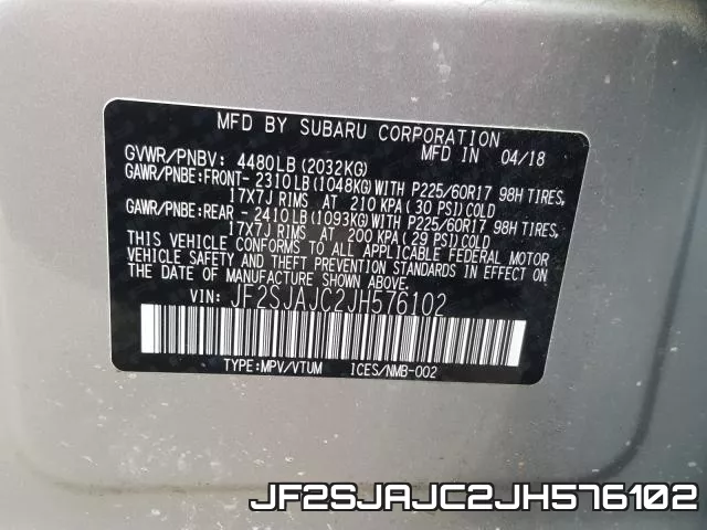 JF2SJAJC2JH576102 фото 2