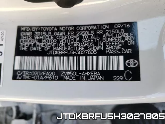 JTDKBRFU5H3027805 фото 2