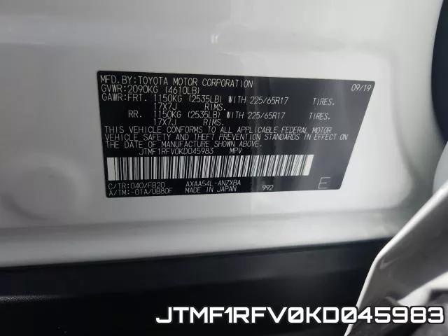 JTMF1RFV0KD045983 фото 2