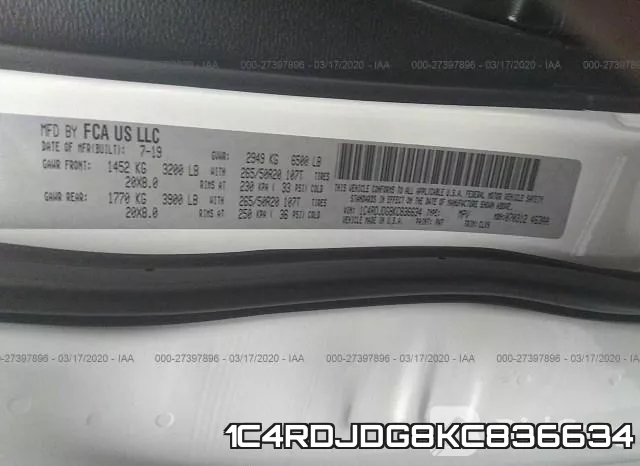 1C4RDJDG8KC836634 фото 10