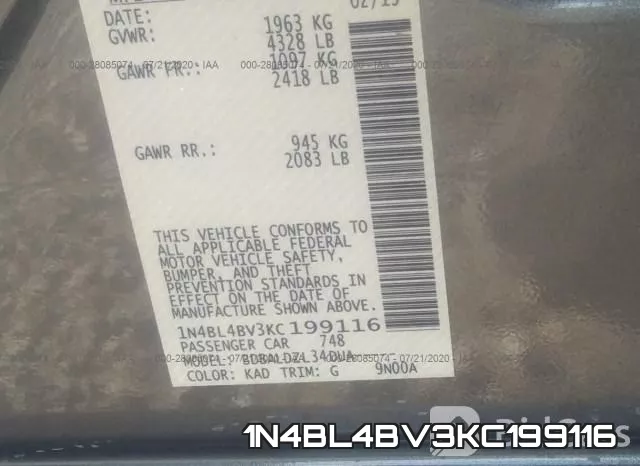 1N4BL4BV3KC199116 фото 10