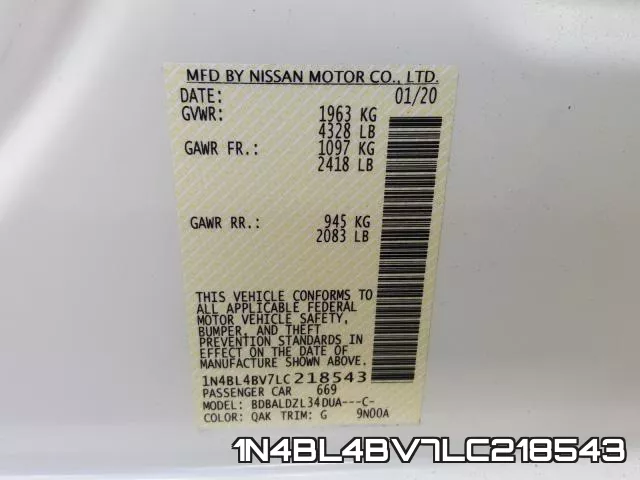 1N4BL4BV7LC218543 фото 2