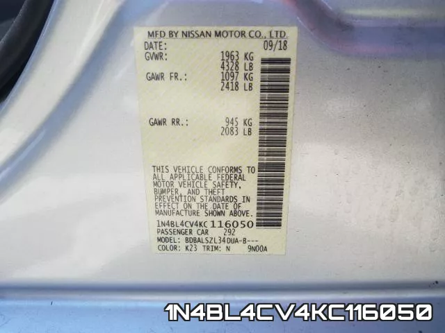 1N4BL4CV4KC116050 фото 2