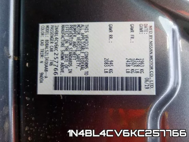 1N4BL4CV6KC257766 фото 2