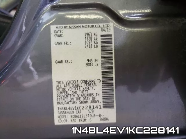 1N4BL4EV1KC228141 фото 2