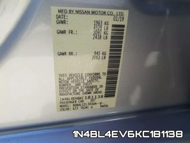 1N4BL4EV6KC181138 фото 2