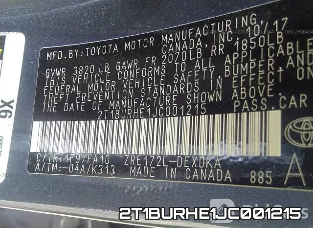 2T1BURHE1JC001215 фото 10