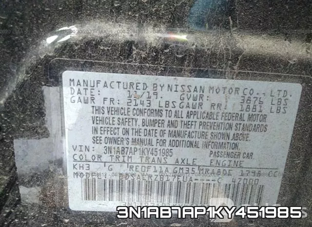 3N1AB7AP1KY451985 фото 10