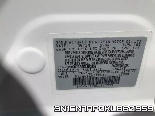 3N1CN7AP0KL860959 фото 2