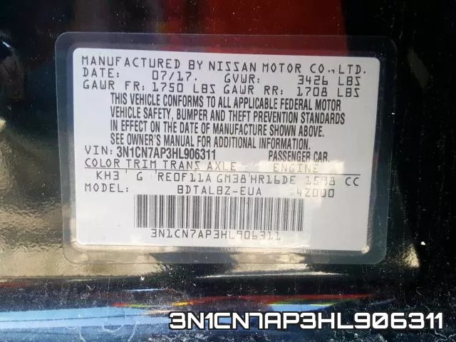 3N1CN7AP3HL906311 фото 2