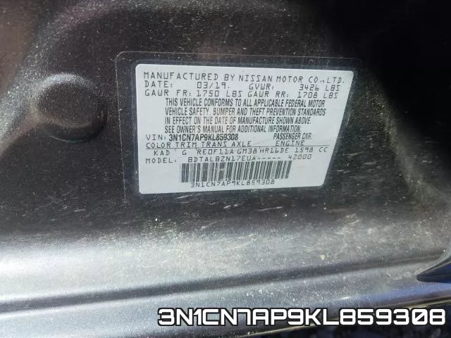 3N1CN7AP9KL859308 фото 2