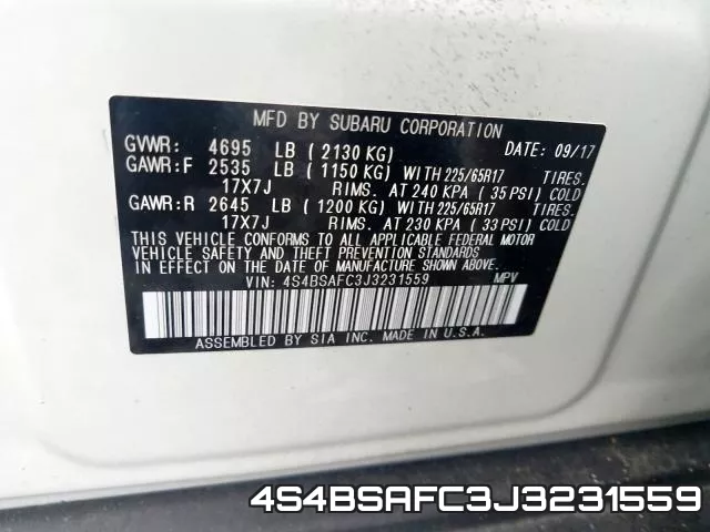 4S4BSAFC3J3231559 фото 2