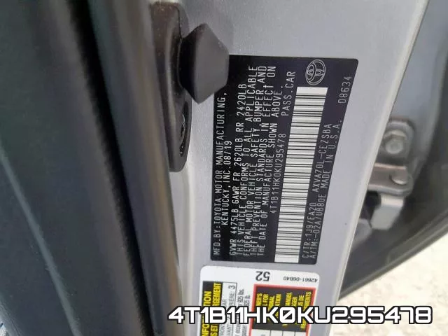 4T1B11HK0KU295478 фото 2